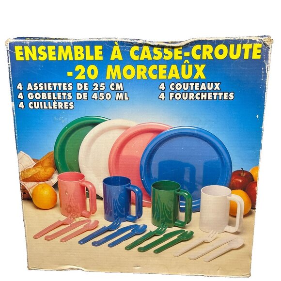 Vintage 20 Pc Snack Set Plastic Tableware 4 Person Setting Camping Picnic Orange - Picture 2 of 6